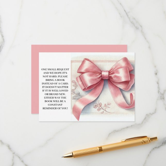 Tarjeta De Recepción Coquette Bow rosa Bebé ducha Bodegas para bebé (Anverso/Reverso In Situ)