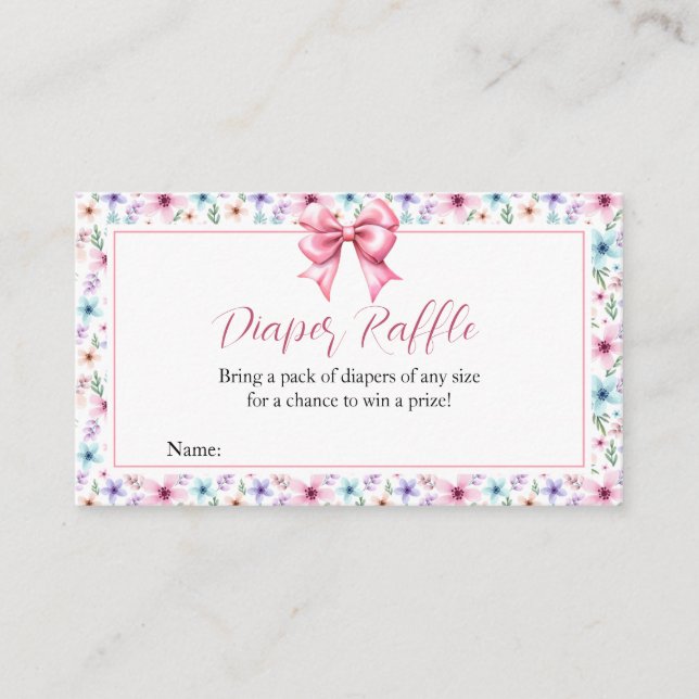 Tarjeta De Recepción Coquette Bow Wildflowers Floral Diaper Raffle Card (Anverso)