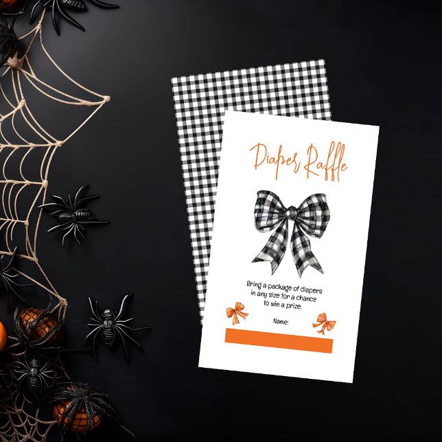 Tarjeta De Recepción Coquette Bows Halloween Baby Shower Diaper Raffle (Halloween Coquette Black | Orange Bows Girl Baby Shower Diaper Raffle Enclosure Insert Card)