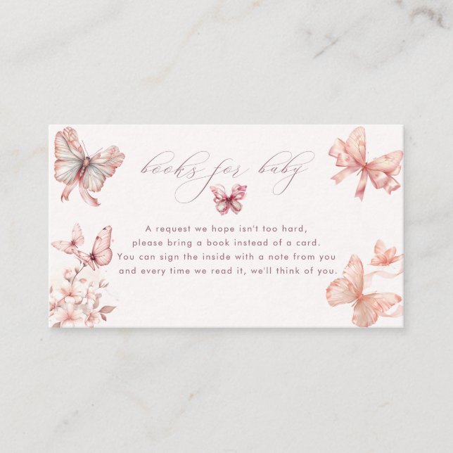 Tarjeta De Recepción Coquette Butterfly | Libros para niñas rosadas par (Anverso)