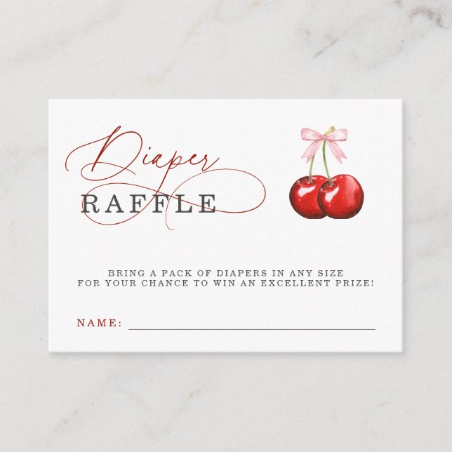 Tarjeta De Recepción Coquette Cherry Pink Bow Baby Shower Diaper Raffle (Anverso)