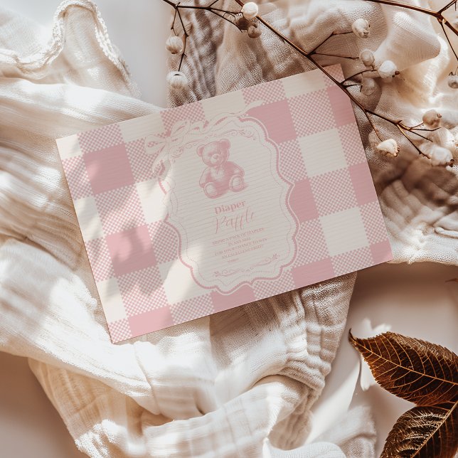 Tarjeta De Recepción Coquette Gingham French Teddy Diapper Raffle (Subido por el creador)