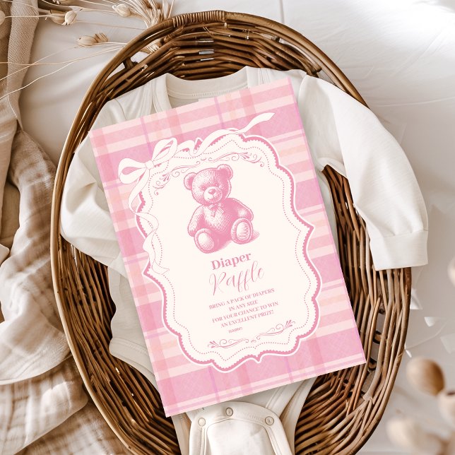 Tarjeta De Recepción Coquette Gingham French Teddy Sorteo de Pañales (Subido por el creador)