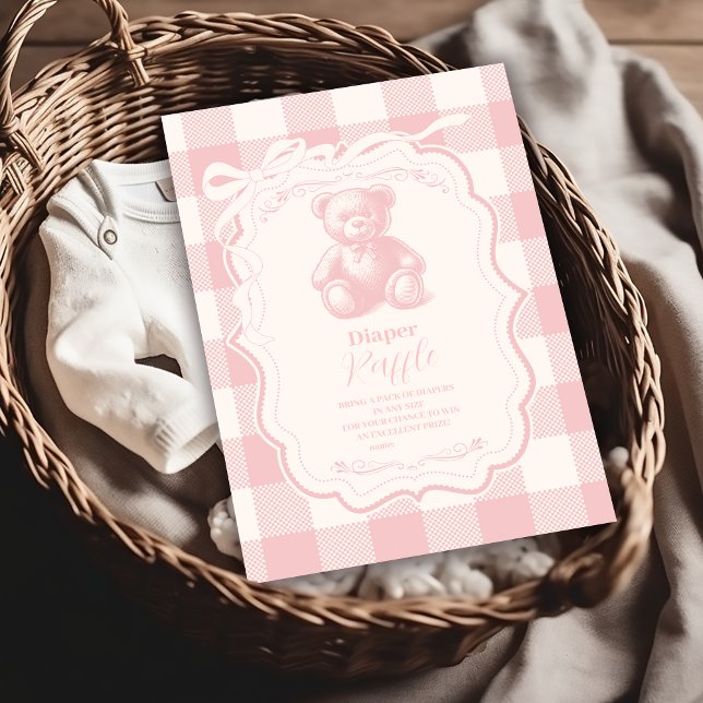 Tarjeta De Recepción Coquette Gingham French Teddy Sorteo de Pañales (Subido por el creador)