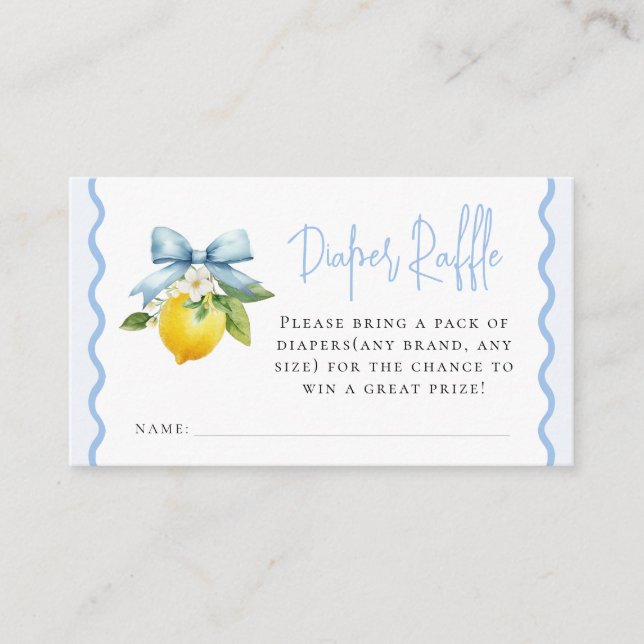 Tarjeta De Recepción Coquette Lemon Baby Shower Wavy Diaper Raffle (Anverso)