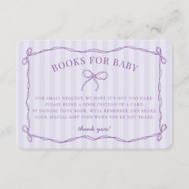 Tarjeta De Recepción Coquette morada Bow Pastel Ducha Libros para Bebé