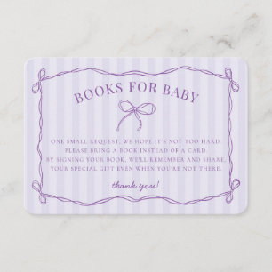 Tarjeta De Recepción Coquette morada Bow Pastel Ducha Libros para Bebé