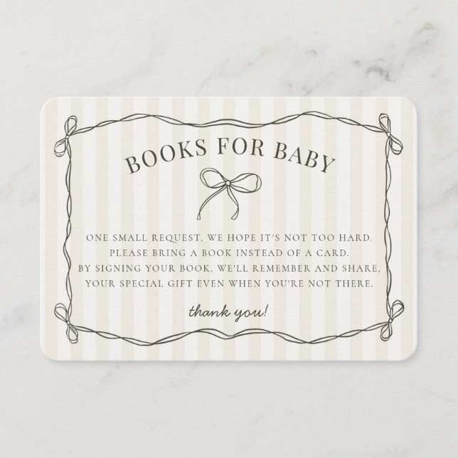 Tarjeta De Recepción Coquette negra Bow Beige Shower Books para bebé (Anverso)