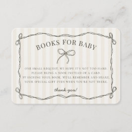 Tarjeta De Recepción Coquette negra Bow Beige Shower Books para bebé