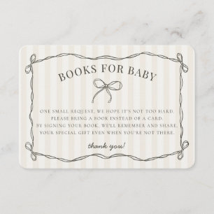 Tarjeta De Recepción Coquette negra Bow Beige Shower Books para bebé