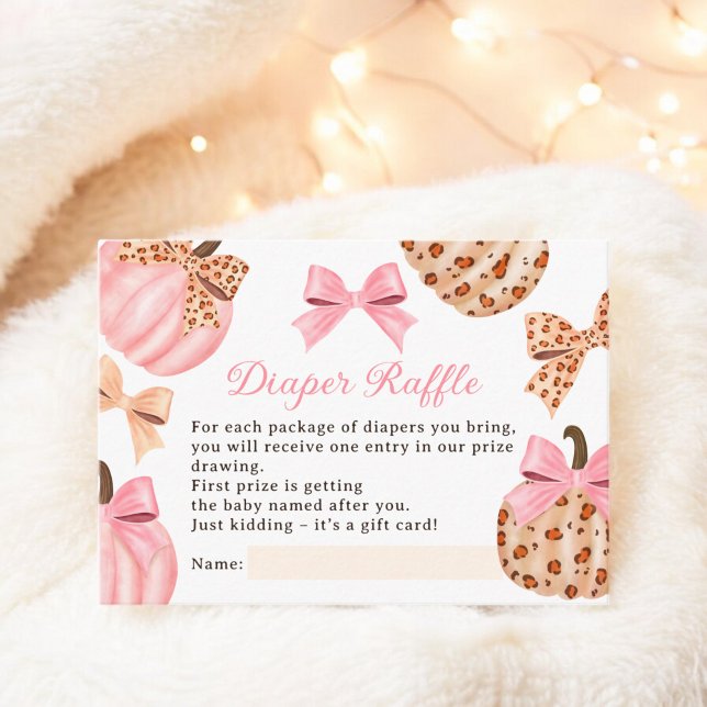 Tarjeta De Recepción Coquette Pink Bow Baby Diaper Raffle (Coquette Pink Pumpkin Bow Baby Diaper Raffle Enclosure Card)