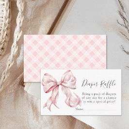 Tarjeta De Recepción Coquette Pink Bow Pearls Baby Shower Diaper Raffle