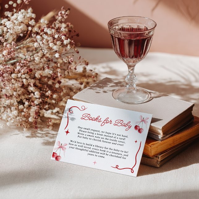 Tarjeta De Recepción Coquette Pink Cherry Baby Shower Books para el beb (Coquette Pink Cherry Baby Shower Books for Baby Enclosure Card)