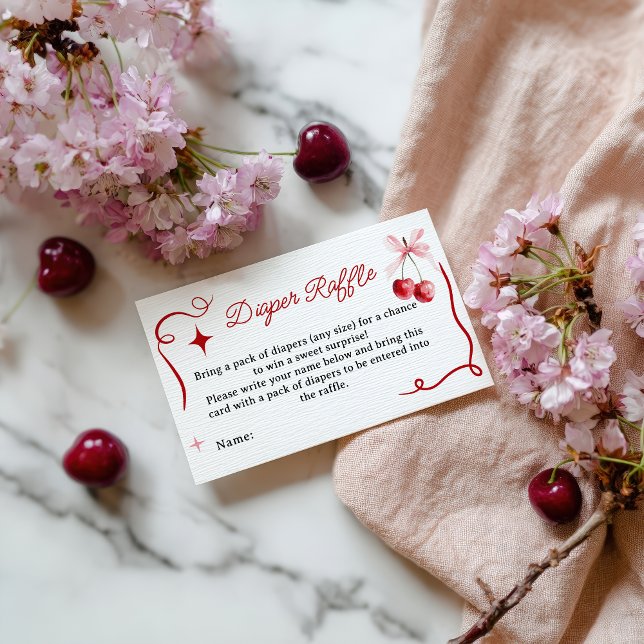 Tarjeta De Recepción Coquette Pink Cherry Baby Shower Diaper Raffle (Coquette Pink Cherry Baby Shower Diaper Raffle Enclosure Card)