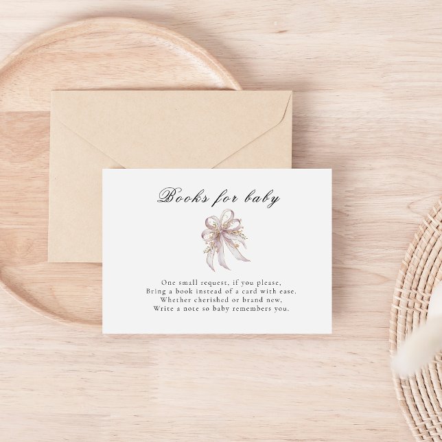 Tarjeta De Recepción Coquette purple bow baby shower Books for baby  (Subido por el creador)