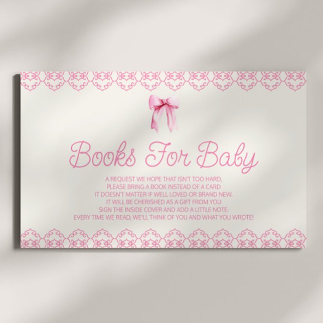 Tarjeta De Recepción Coquette Rosa Bow Baby Shower Books Para El Bebé (Subido por el creador)
