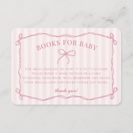Tarjeta De Recepción Coquette rosa Bow Pastel Ducha Libros para Bebés