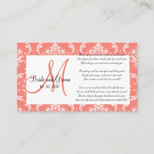 Tarjeta De Recepción Coral Damask Wedding Wing Well Card