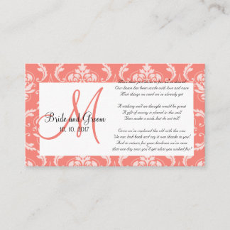Tarjeta De Recepción Coral Damask Wedding Wing Well Card