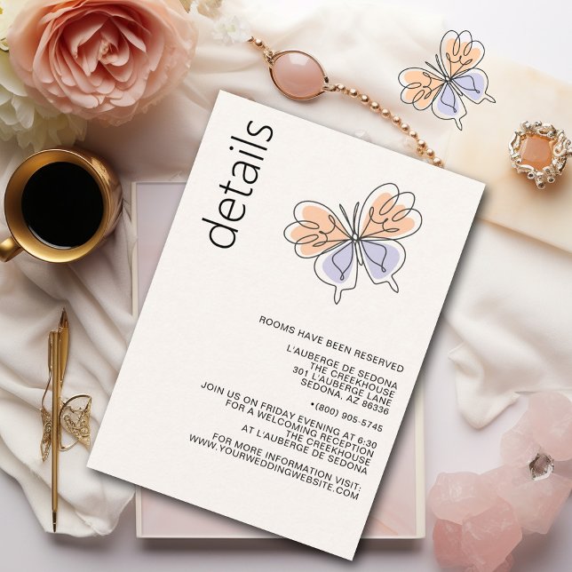 Tarjeta De Recepción Coral de mariposa simple y caprichoso (Easy to Personalize )