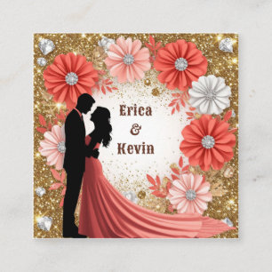 Tarjeta De Recepción 💍 Coral Floral Gold Compromiso Pareja 💍