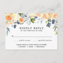 coral melocotón azul floral acuarela boda RSVP