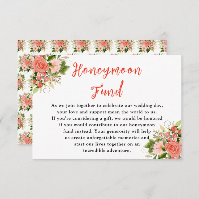 Tarjeta De Recepción Coral Red Roses with Foliage (Anverso / Reverso)