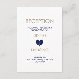 Tarjeta de Recepción Corazón Azul y Rayas Moderna