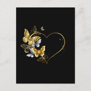 Tarjeta De Recepción Corazón con mariposas doradas
