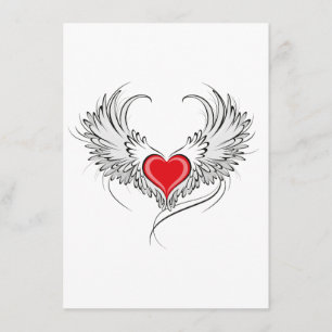 Tarjeta De Recepción Corazón de Ángel Rojo con alas