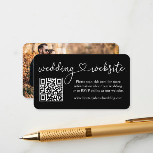 Tarjeta De Recepción Corazón de Caligrafía Foto QR Sitio Web de Boda Ne