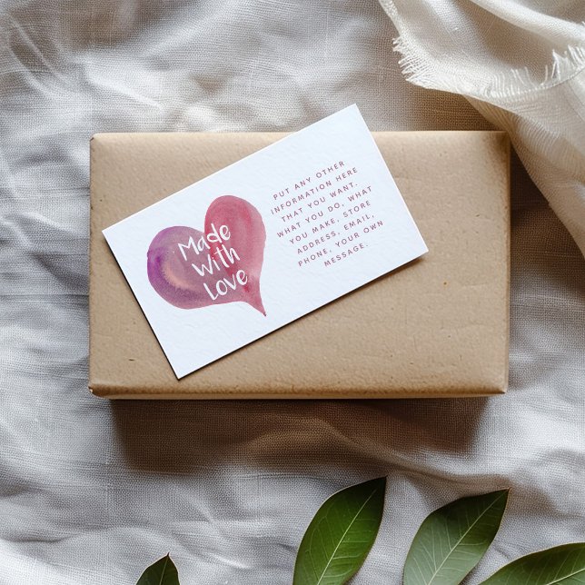 Tarjeta De Recepción Corazón de color de agua hecho con iconos de los e (Watercolor love heart made with love Social Links Enclosure Card for customer orders.)