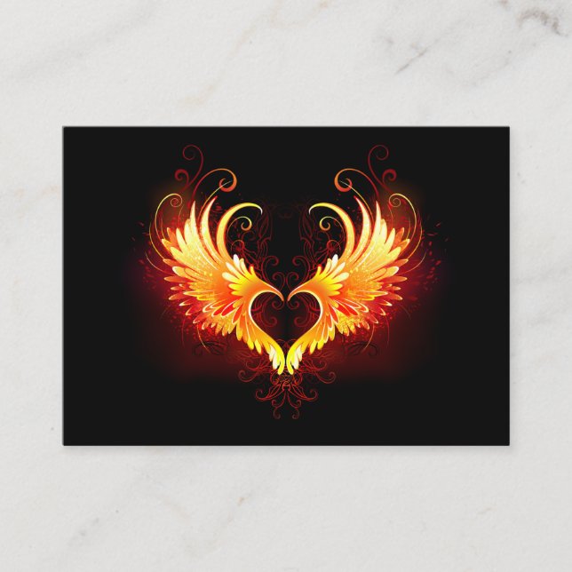 Tarjeta De Recepción Corazón de Fuego Ángel con Alas (Anverso)