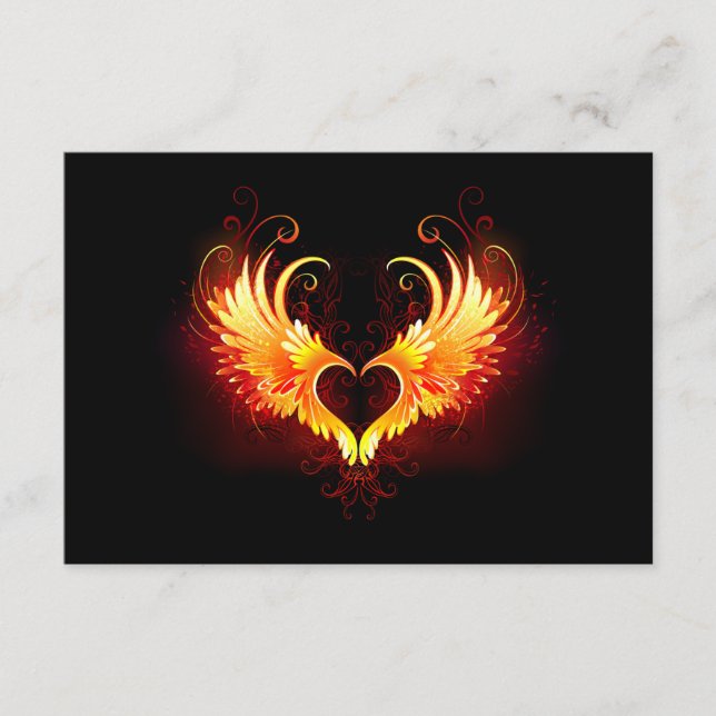 Tarjeta De Recepción Corazón de Fuego Ángel con Alas (Anverso)
