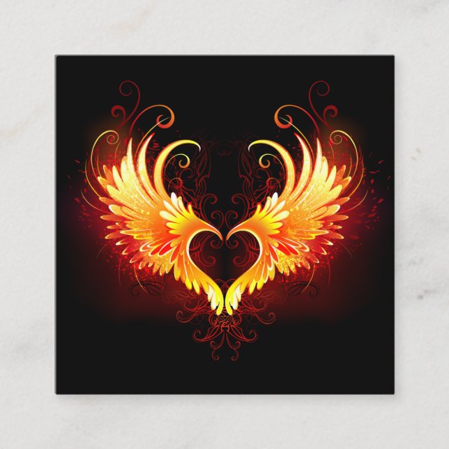 Tarjeta De Recepción Corazón de fuego angélico con alas (Anverso)