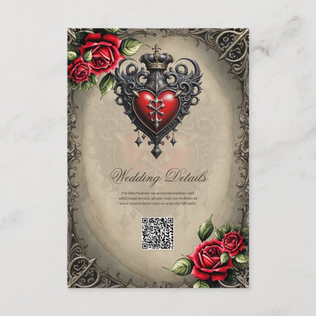Tarjeta De Recepción Corazón gótico elegante pero místico (Anverso)
