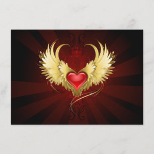 Tarjeta De Recepción Corazón Rojo con Alas Doradas