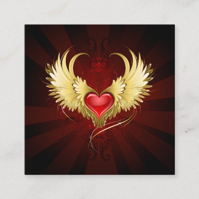 Tarjeta De Recepción Corazón Rojo con Alas Doradas (Anverso)