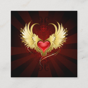 Tarjeta De Recepción Corazón Rojo con Alas Doradas