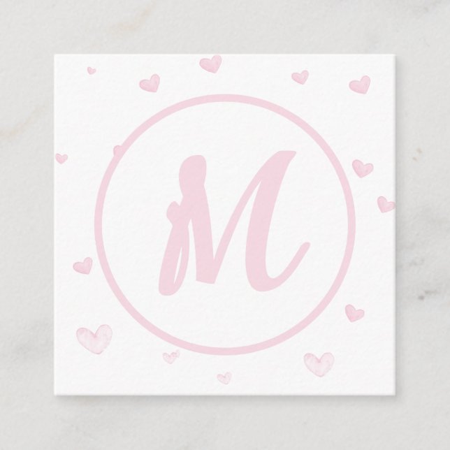 Tarjeta De Recepción Corazón Rosa Patrón Chica Romántico Monogramado (Anverso)