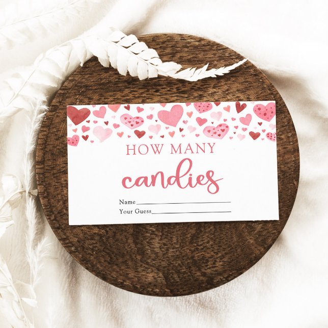 Tarjeta De Recepción Corazón San Valentín Cuántos Candies Juego de Baby (Watercolor Cute Sweetheart Valentine Pink  Red Hearts Girl Baby Shower How Many Candies Game Ticket)