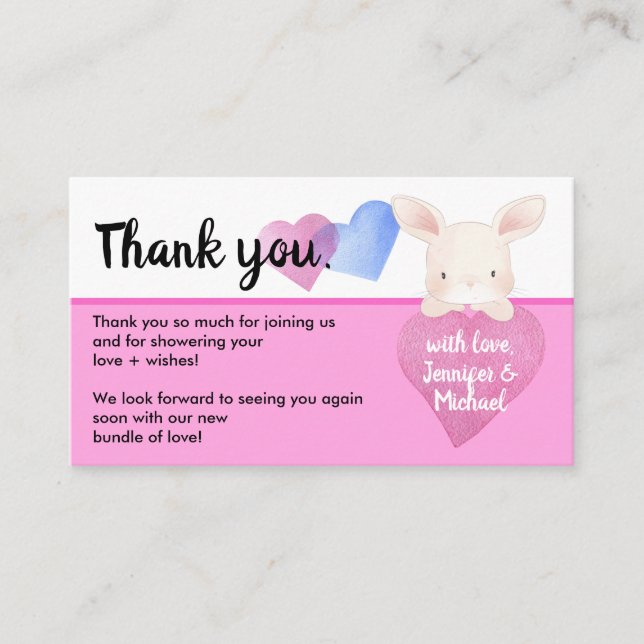 Tarjeta De Recepción Corazón Simple Rosa Conejito Bebé Adorable Conejo  (Anverso)