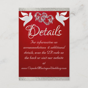 Tarjeta De Recepción Corazón y palomas, código QR - Crimen/plata