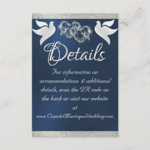Tarjeta De Recepción Corazón y palomas, código QR - plata