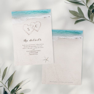 Tarjeta De Recepción Corazones en la boda de la playa de destino de are
