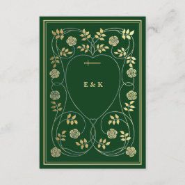 Tarjeta De Recepción Corazones florales de oro medievales y boda de esp