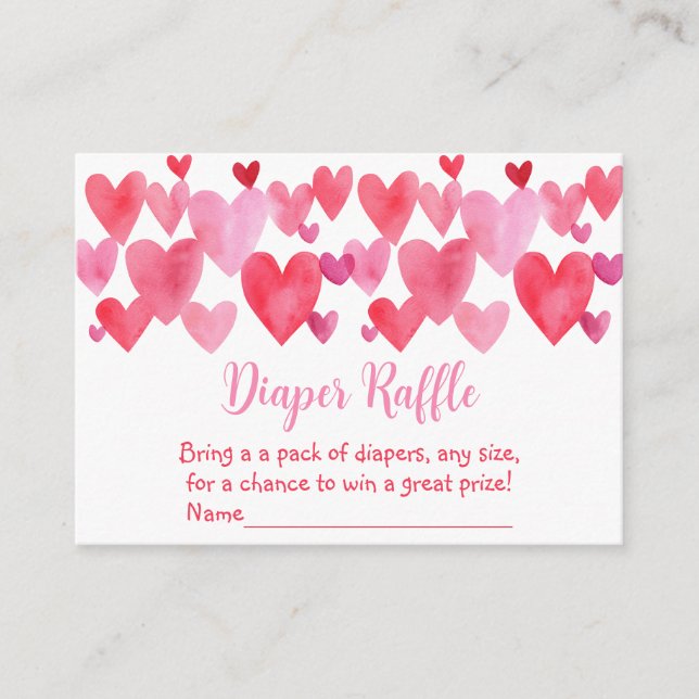 Tarjeta De Recepción Corazones Pequeño Cariño Baby Shower Diaper Raffle (Anverso)