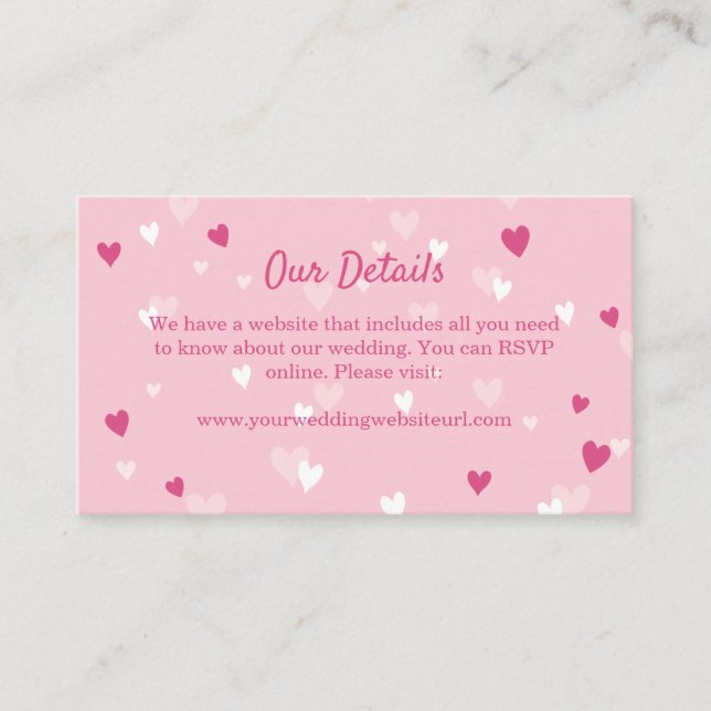 Tarjeta De Recepción Corazones rosados dulces Boda de San Valentín (Anverso)