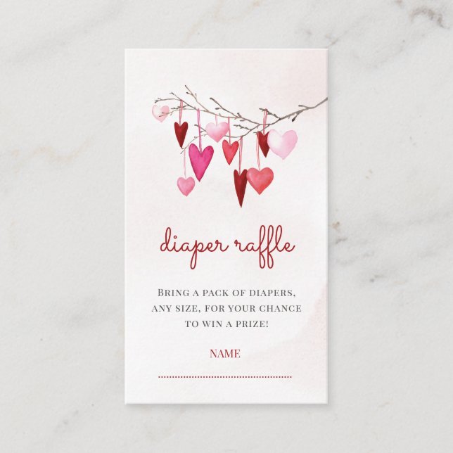 Tarjeta De Recepción Corazones Valentine Chica Baby Shower Diaper Raffl (Anverso)