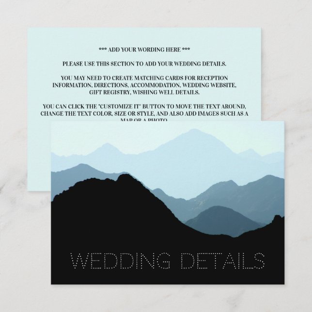 Tarjeta De Recepción Cordillera Azul, detalles rústicos del Boda (Anverso / Reverso)